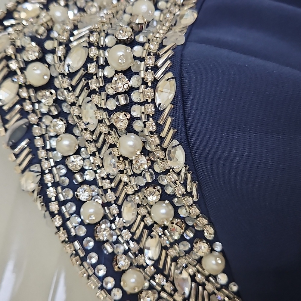 Size 24/24w Strapless Navy Blue Scuba Trumpet Gow… - image 7